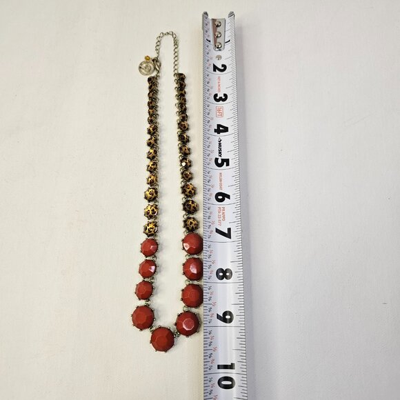EL Erica Lyons Gold Tone Metal Animal Print Dark Red Beads Necklace Adjustable - Picture 8 of 8